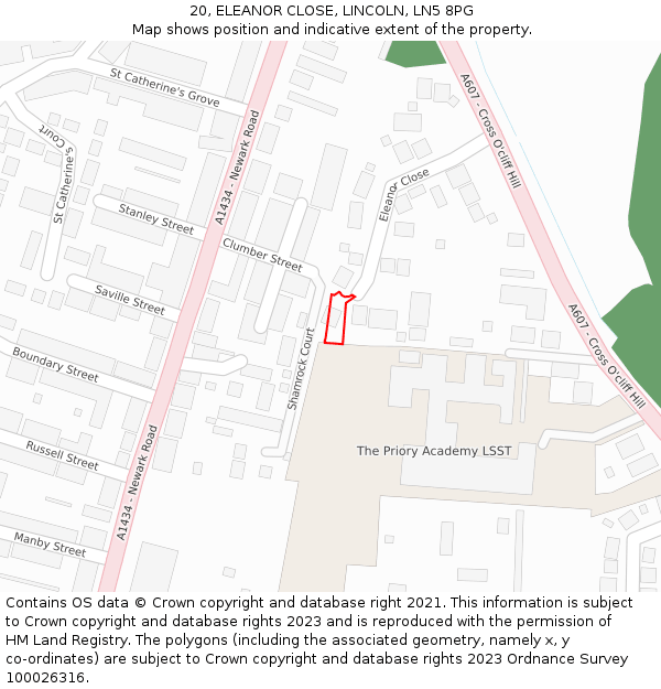 20, ELEANOR CLOSE, LINCOLN, LN5 8PG: Location map and indicative extent of plot