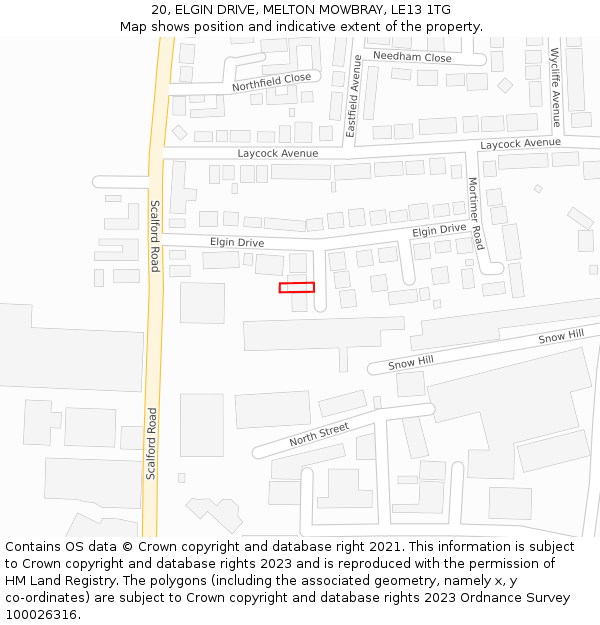 20, ELGIN DRIVE, MELTON MOWBRAY, LE13 1TG: Location map and indicative extent of plot