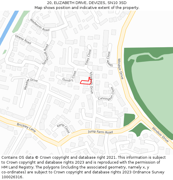 20, ELIZABETH DRIVE, DEVIZES, SN10 3SD: Location map and indicative extent of plot