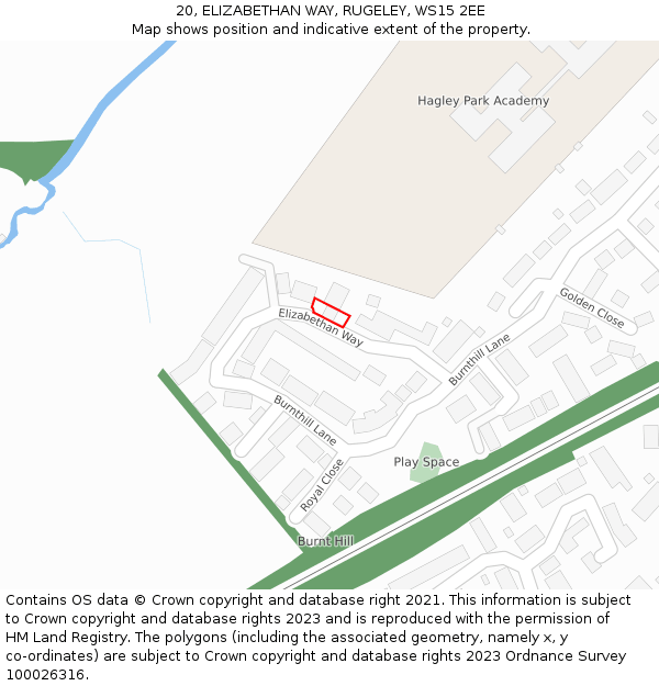 20, ELIZABETHAN WAY, RUGELEY, WS15 2EE: Location map and indicative extent of plot
