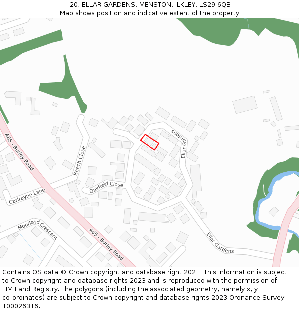 20, ELLAR GARDENS, MENSTON, ILKLEY, LS29 6QB: Location map and indicative extent of plot