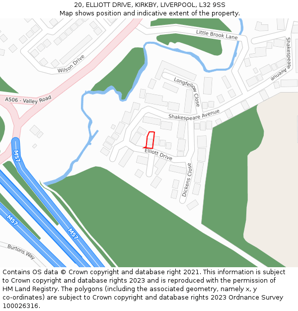 20, ELLIOTT DRIVE, KIRKBY, LIVERPOOL, L32 9SS: Location map and indicative extent of plot