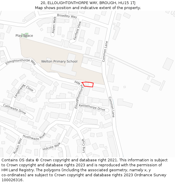 20, ELLOUGHTONTHORPE WAY, BROUGH, HU15 1TJ: Location map and indicative extent of plot