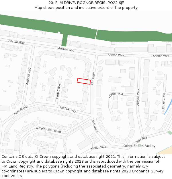 20, ELM DRIVE, BOGNOR REGIS, PO22 6JE: Location map and indicative extent of plot