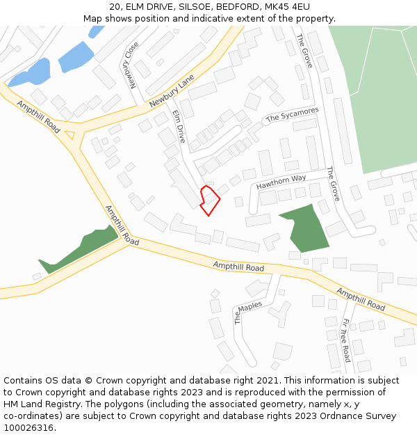 20, ELM DRIVE, SILSOE, BEDFORD, MK45 4EU: Location map and indicative extent of plot