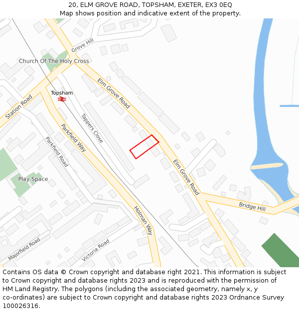 20, ELM GROVE ROAD, TOPSHAM, EXETER, EX3 0EQ: Location map and indicative extent of plot