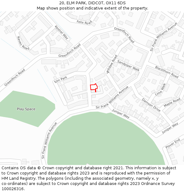 20, ELM PARK, DIDCOT, OX11 6DS: Location map and indicative extent of plot