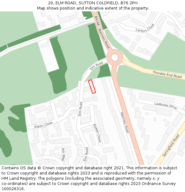 20, ELM ROAD, SUTTON COLDFIELD, B76 2PH: Location map and indicative extent of plot