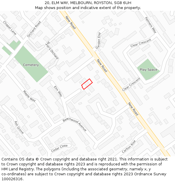 20, ELM WAY, MELBOURN, ROYSTON, SG8 6UH: Location map and indicative extent of plot