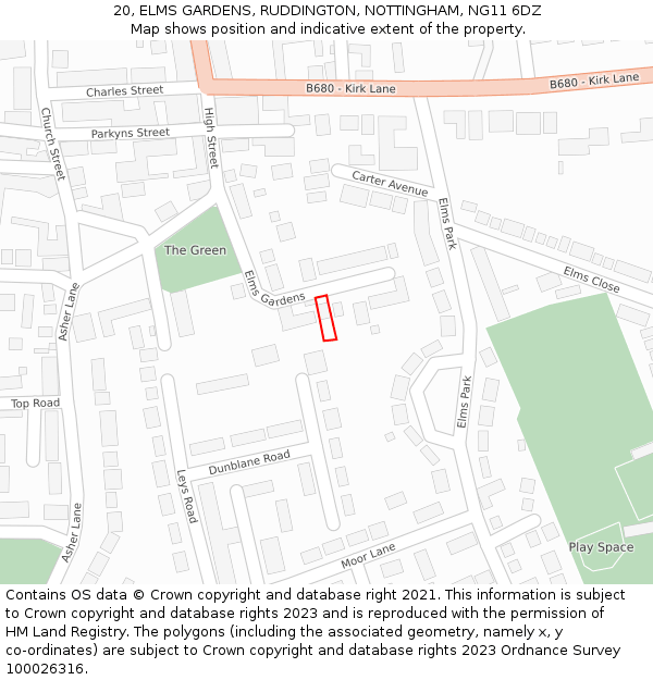 20, ELMS GARDENS, RUDDINGTON, NOTTINGHAM, NG11 6DZ: Location map and indicative extent of plot