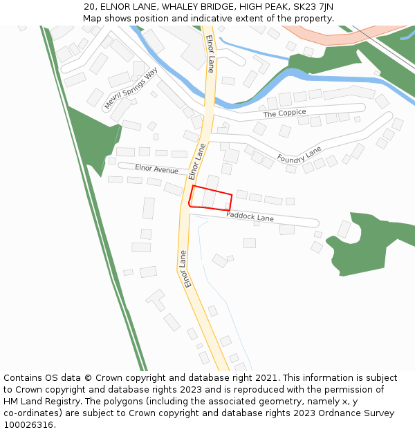 20, ELNOR LANE, WHALEY BRIDGE, HIGH PEAK, SK23 7JN: Location map and indicative extent of plot