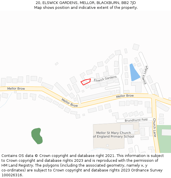 20, ELSWICK GARDENS, MELLOR, BLACKBURN, BB2 7JD: Location map and indicative extent of plot