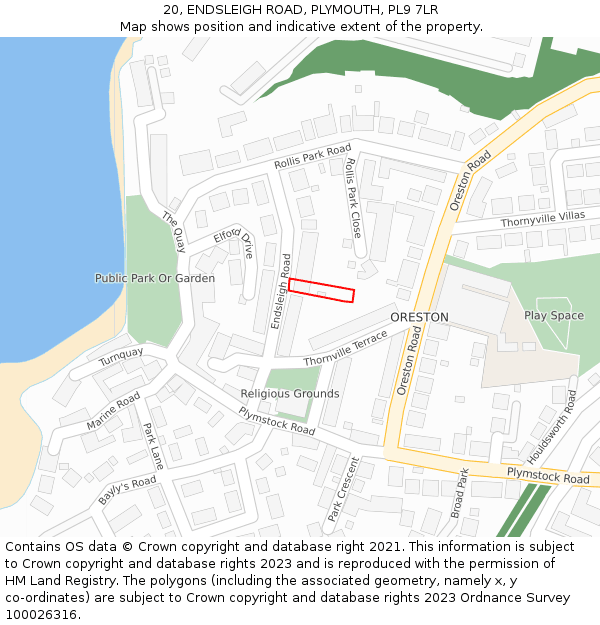 20, ENDSLEIGH ROAD, PLYMOUTH, PL9 7LR: Location map and indicative extent of plot
