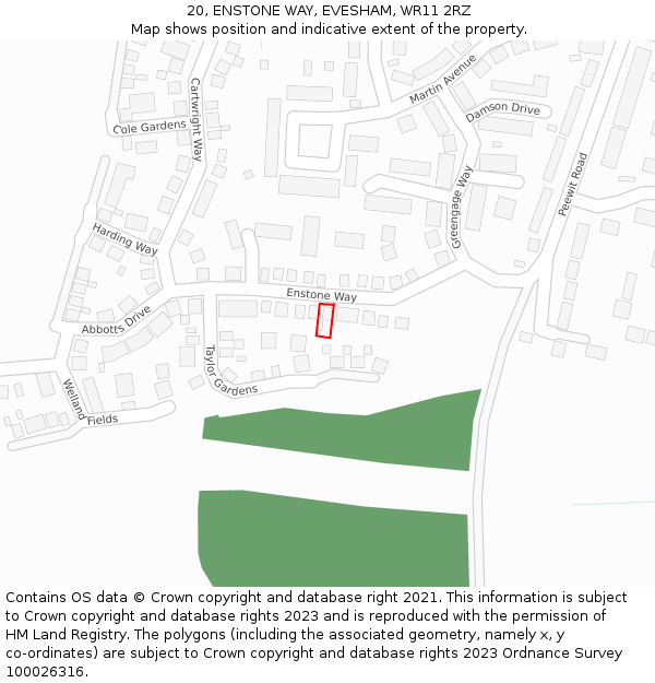 20, ENSTONE WAY, EVESHAM, WR11 2RZ: Location map and indicative extent of plot