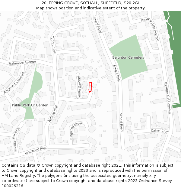 20, EPPING GROVE, SOTHALL, SHEFFIELD, S20 2GL: Location map and indicative extent of plot