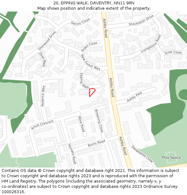 20, EPPING WALK, DAVENTRY, NN11 9RN: Location map and indicative extent of plot