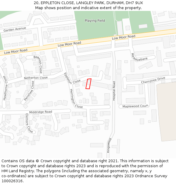 20, EPPLETON CLOSE, LANGLEY PARK, DURHAM, DH7 9UX: Location map and indicative extent of plot