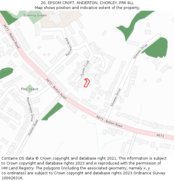 20, EPSOM CROFT, ANDERTON, CHORLEY, PR6 9LL: Location map and indicative extent of plot