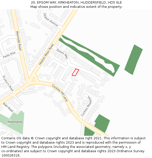 20, EPSOM WAY, KIRKHEATON, HUDDERSFIELD, HD5 0LE: Location map and indicative extent of plot