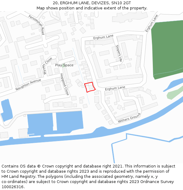 20, ERGHUM LANE, DEVIZES, SN10 2GT: Location map and indicative extent of plot