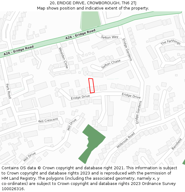 20, ERIDGE DRIVE, CROWBOROUGH, TN6 2TJ: Location map and indicative extent of plot