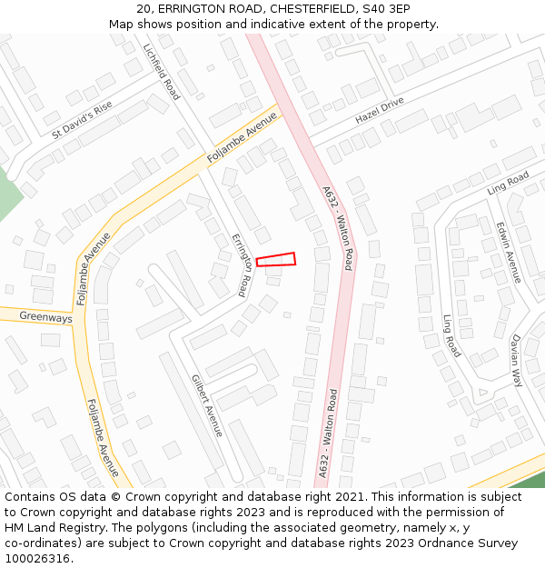 20, ERRINGTON ROAD, CHESTERFIELD, S40 3EP: Location map and indicative extent of plot