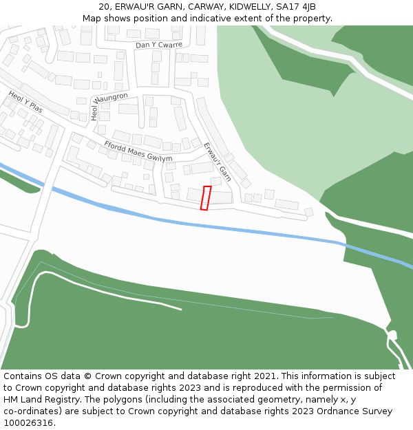 20, ERWAU'R GARN, CARWAY, KIDWELLY, SA17 4JB: Location map and indicative extent of plot