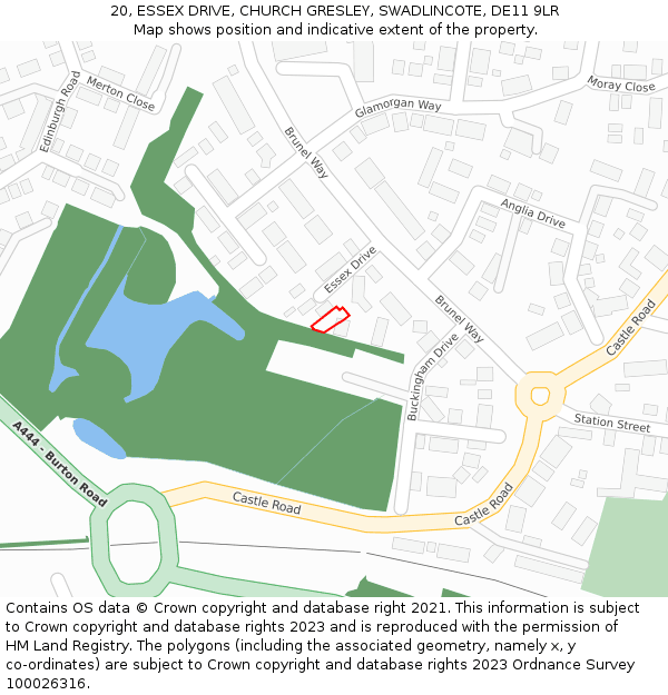 20, ESSEX DRIVE, CHURCH GRESLEY, SWADLINCOTE, DE11 9LR: Location map and indicative extent of plot