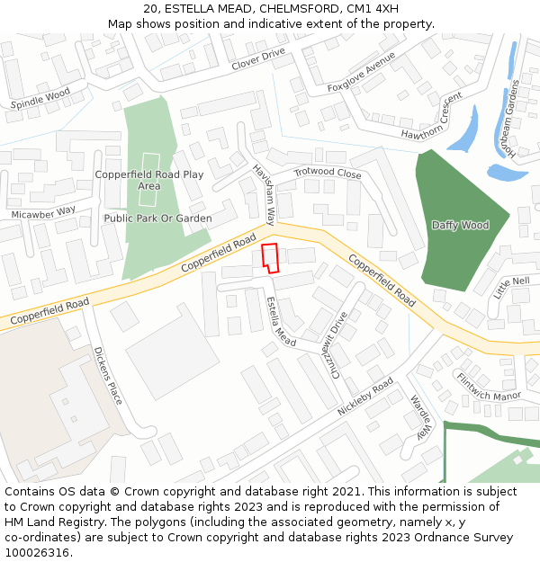 20, ESTELLA MEAD, CHELMSFORD, CM1 4XH: Location map and indicative extent of plot