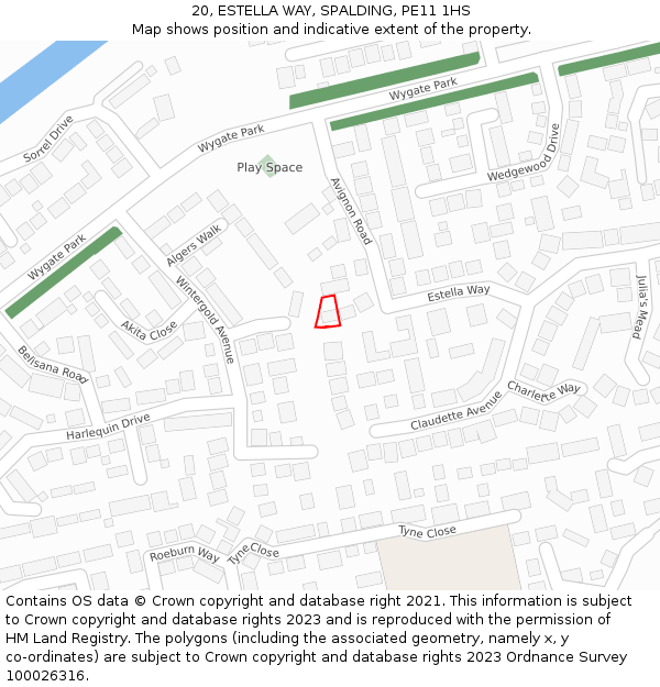 20, ESTELLA WAY, SPALDING, PE11 1HS: Location map and indicative extent of plot