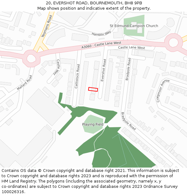 20, EVERSHOT ROAD, BOURNEMOUTH, BH8 9PB: Location map and indicative extent of plot