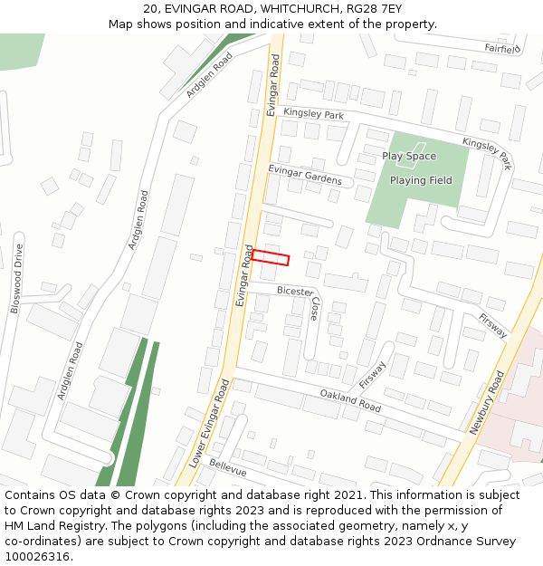 20, EVINGAR ROAD, WHITCHURCH, RG28 7EY: Location map and indicative extent of plot