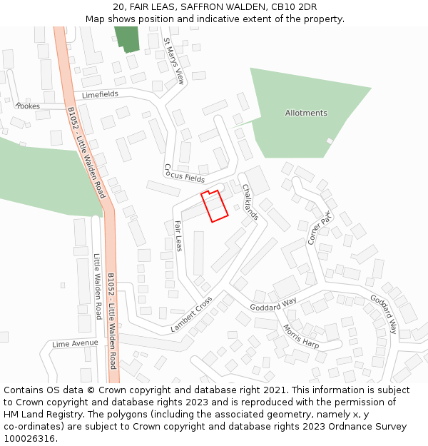 20, FAIR LEAS, SAFFRON WALDEN, CB10 2DR: Location map and indicative extent of plot