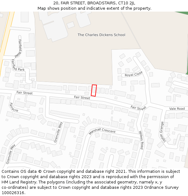 20, FAIR STREET, BROADSTAIRS, CT10 2JL: Location map and indicative extent of plot