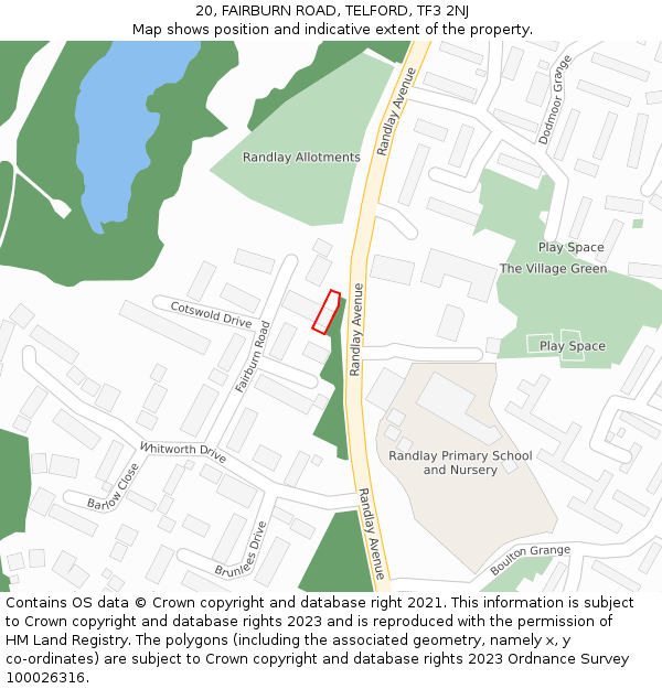 20, FAIRBURN ROAD, TELFORD, TF3 2NJ: Location map and indicative extent of plot