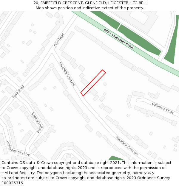 20, FAIREFIELD CRESCENT, GLENFIELD, LEICESTER, LE3 8EH: Location map and indicative extent of plot