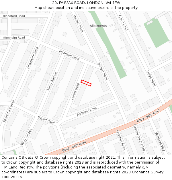 20, FAIRFAX ROAD, LONDON, W4 1EW: Location map and indicative extent of plot