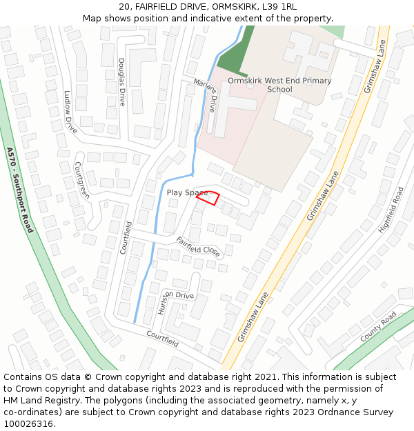 20, FAIRFIELD DRIVE, ORMSKIRK, L39 1RL: Location map and indicative extent of plot