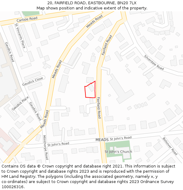 20, FAIRFIELD ROAD, EASTBOURNE, BN20 7LX: Location map and indicative extent of plot