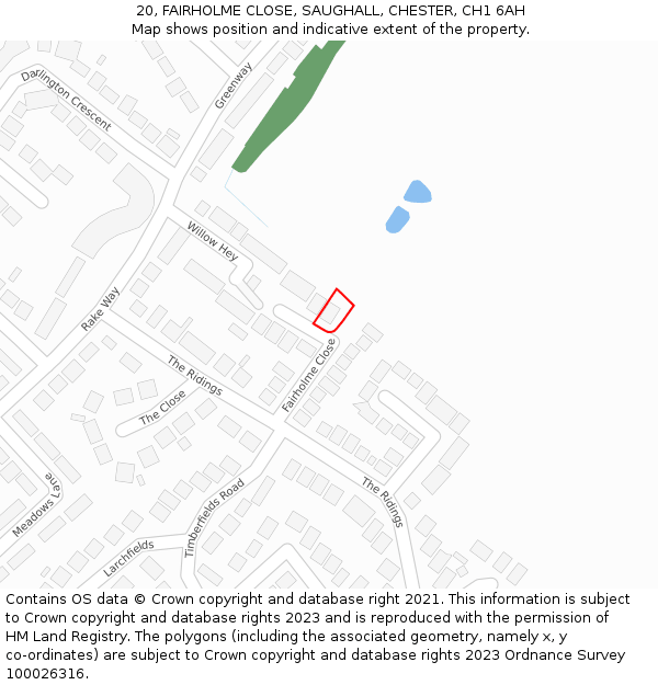 20, FAIRHOLME CLOSE, SAUGHALL, CHESTER, CH1 6AH: Location map and indicative extent of plot