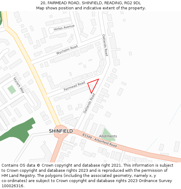 20, FAIRMEAD ROAD, SHINFIELD, READING, RG2 9DL: Location map and indicative extent of plot