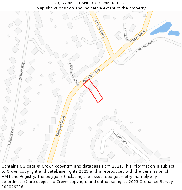 20, FAIRMILE LANE, COBHAM, KT11 2DJ: Location map and indicative extent of plot