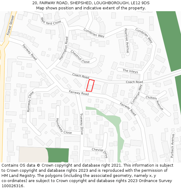 20, FAIRWAY ROAD, SHEPSHED, LOUGHBOROUGH, LE12 9DS: Location map and indicative extent of plot