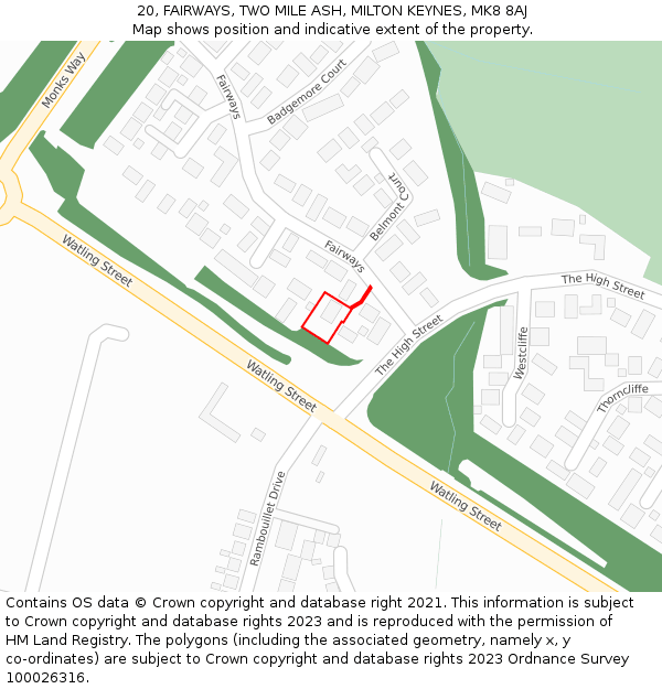 20, FAIRWAYS, TWO MILE ASH, MILTON KEYNES, MK8 8AJ: Location map and indicative extent of plot