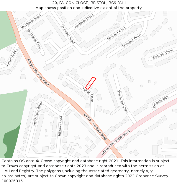 20, FALCON CLOSE, BRISTOL, BS9 3NH: Location map and indicative extent of plot