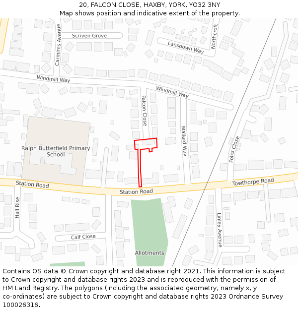 20, FALCON CLOSE, HAXBY, YORK, YO32 3NY: Location map and indicative extent of plot