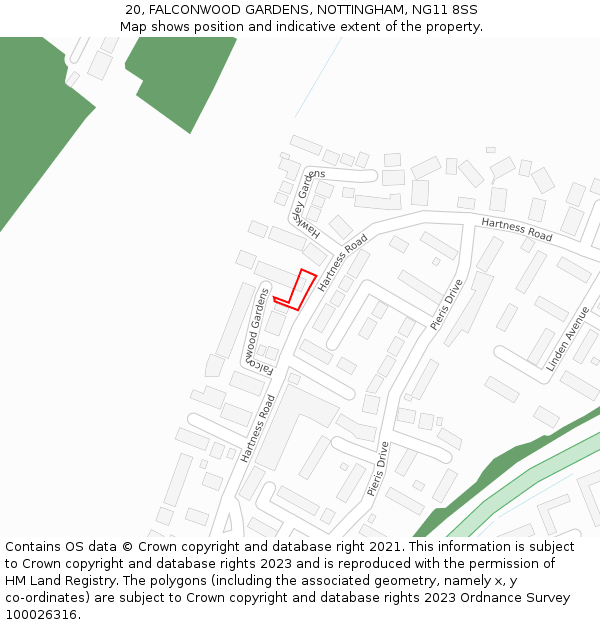 20, FALCONWOOD GARDENS, NOTTINGHAM, NG11 8SS: Location map and indicative extent of plot