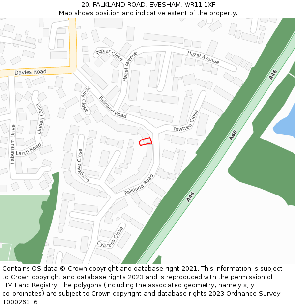 20, FALKLAND ROAD, EVESHAM, WR11 1XF: Location map and indicative extent of plot
