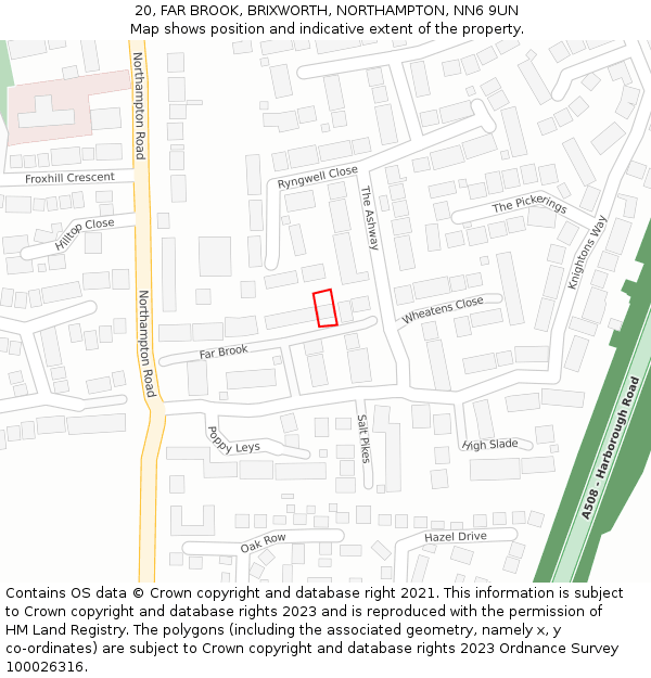 20, FAR BROOK, BRIXWORTH, NORTHAMPTON, NN6 9UN: Location map and indicative extent of plot