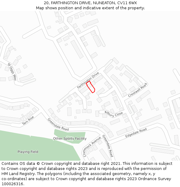 20, FARTHINGTON DRIVE, NUNEATON, CV11 6WX: Location map and indicative extent of plot